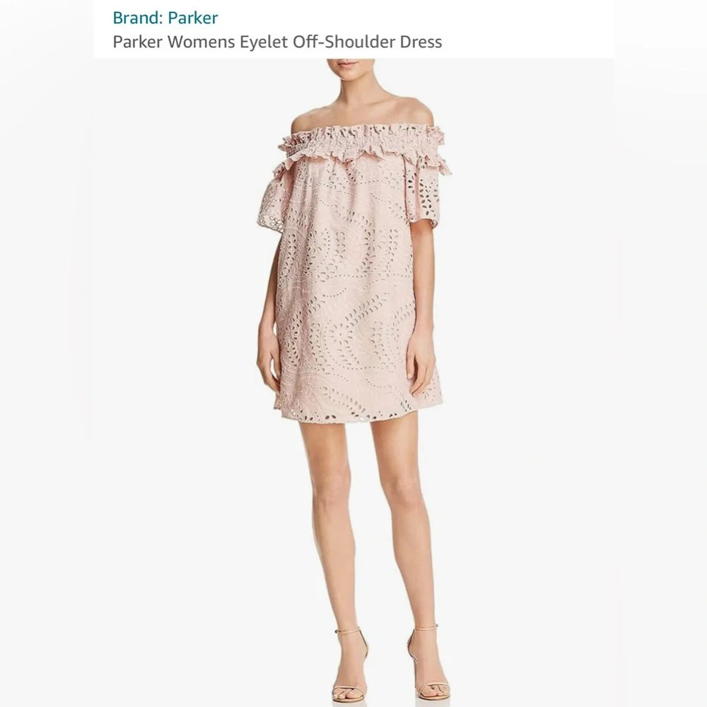 NWT parker dress off shoulder eyelet pearl blush XS